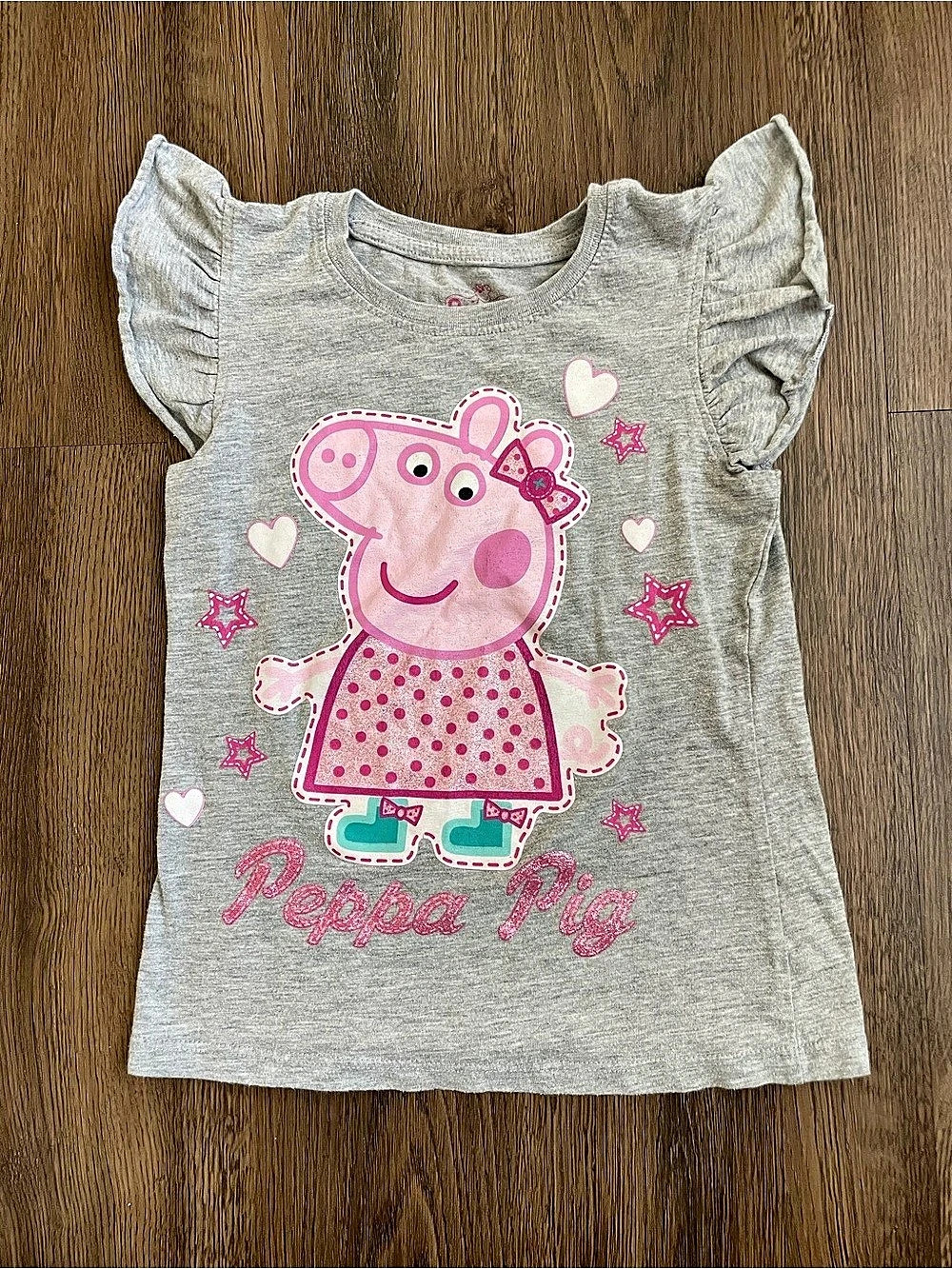Peppa Pig Girls Size 6 Gray Tee with Butterfly Ruffle Sleeves